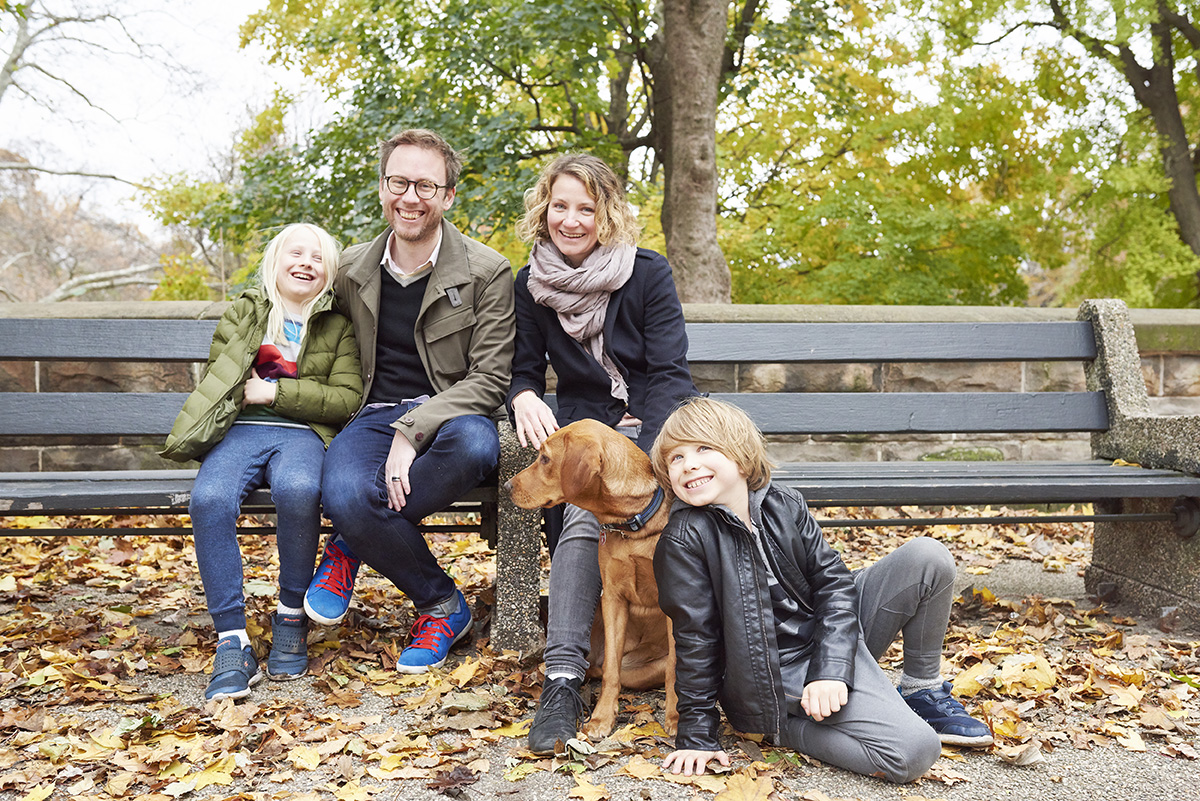 A family portrait of Sarah and Olly in Prospect Park, in the Autumn of 2018