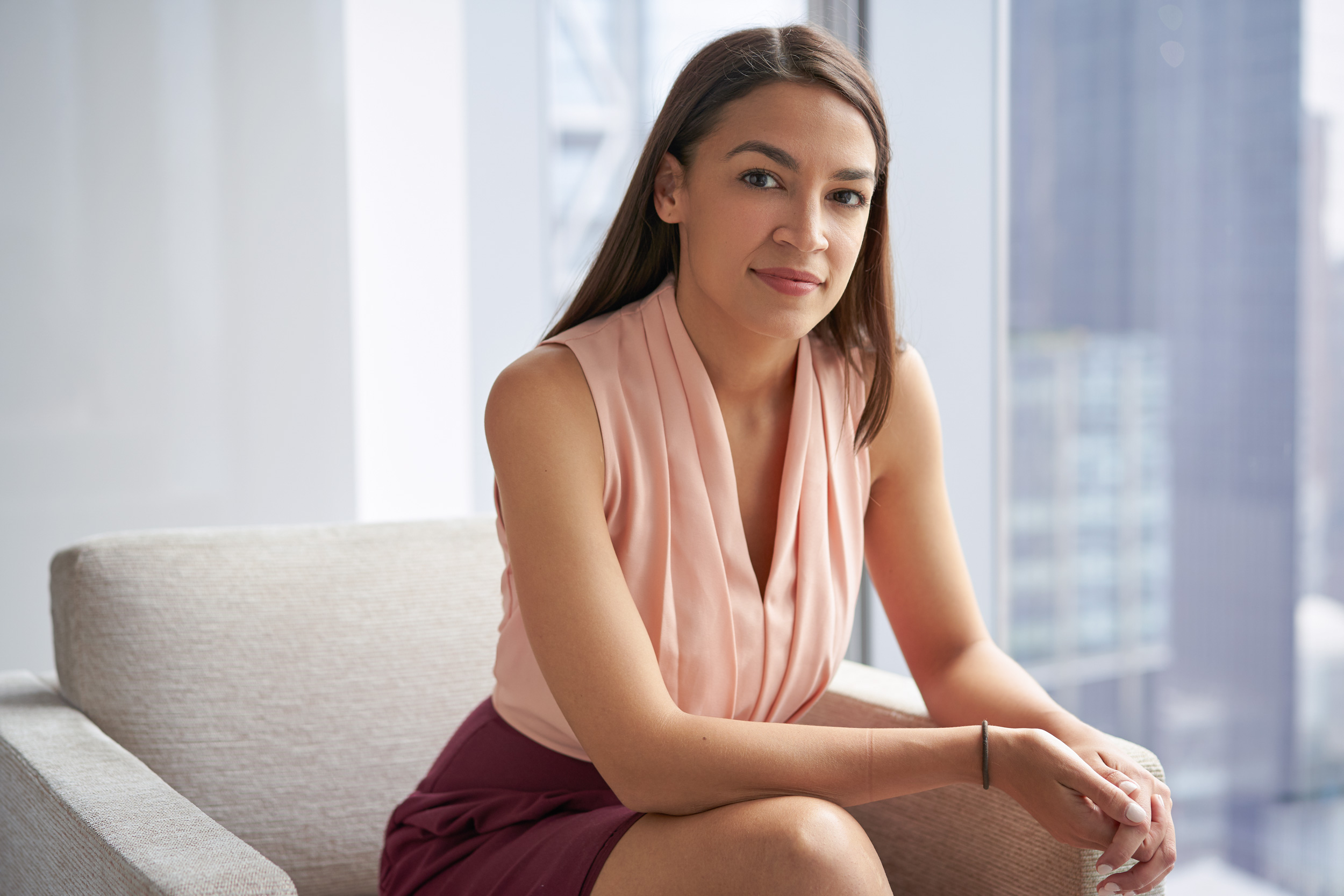 ALEXANDRIA OCASIO CORTEZ POSES FOR A PORTRAIT FOR THE NEW YORKER MAGAZINE