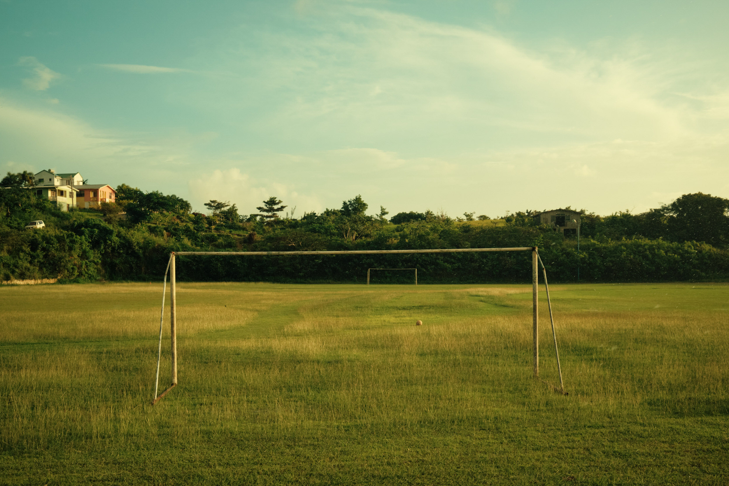 THE GOAL POSTS OF A SOCCER FIELD IN BARBADOS